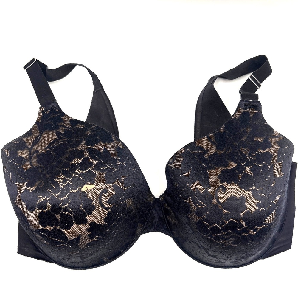 Soma Vanishing Back Bra 38DD Black Lace Floral Full Coverage Smoothing Underwire